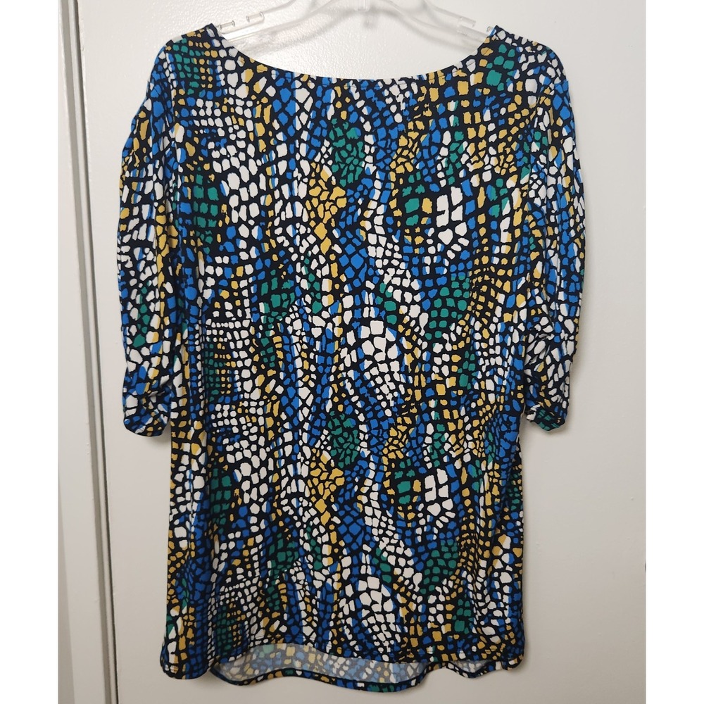 Alfani Woman Green Blue Stretchy Ruched Sides & Short Sleeve Blouse 3X Colorful - Picture 2 of 11